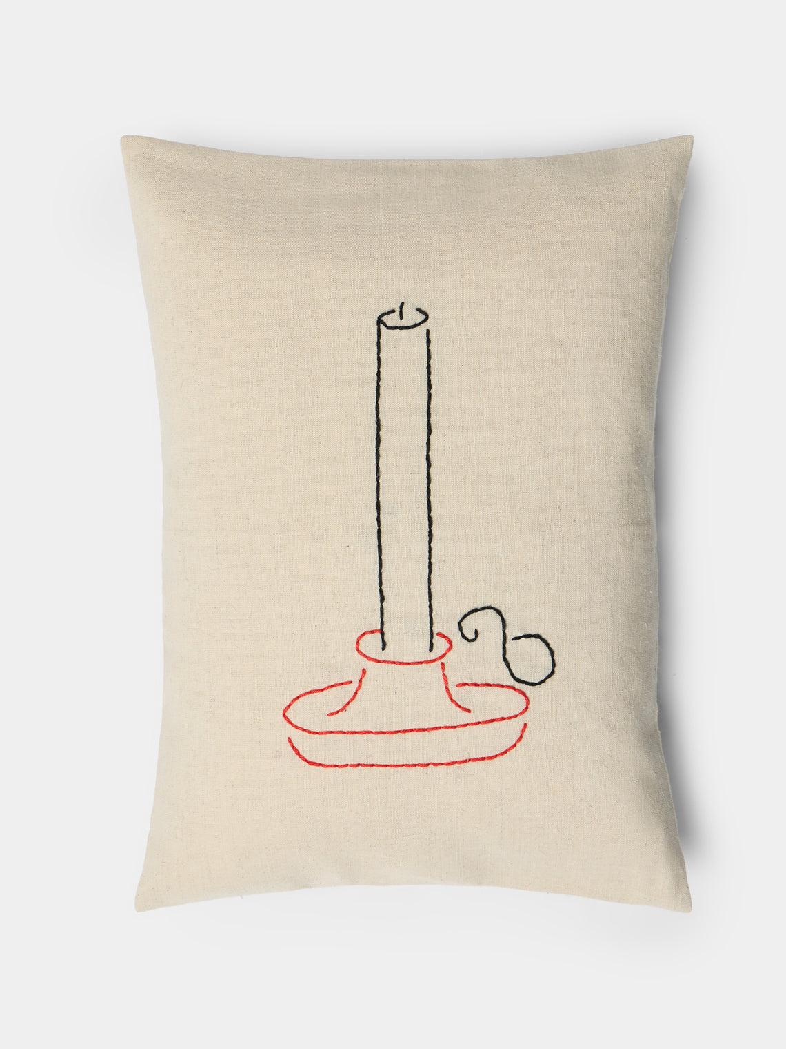 Oeuvres Sensibles - Candle Hand-Embroidered Cotton and Hemp Cushion (15.5in/40cm) - Cream - ABASK - 