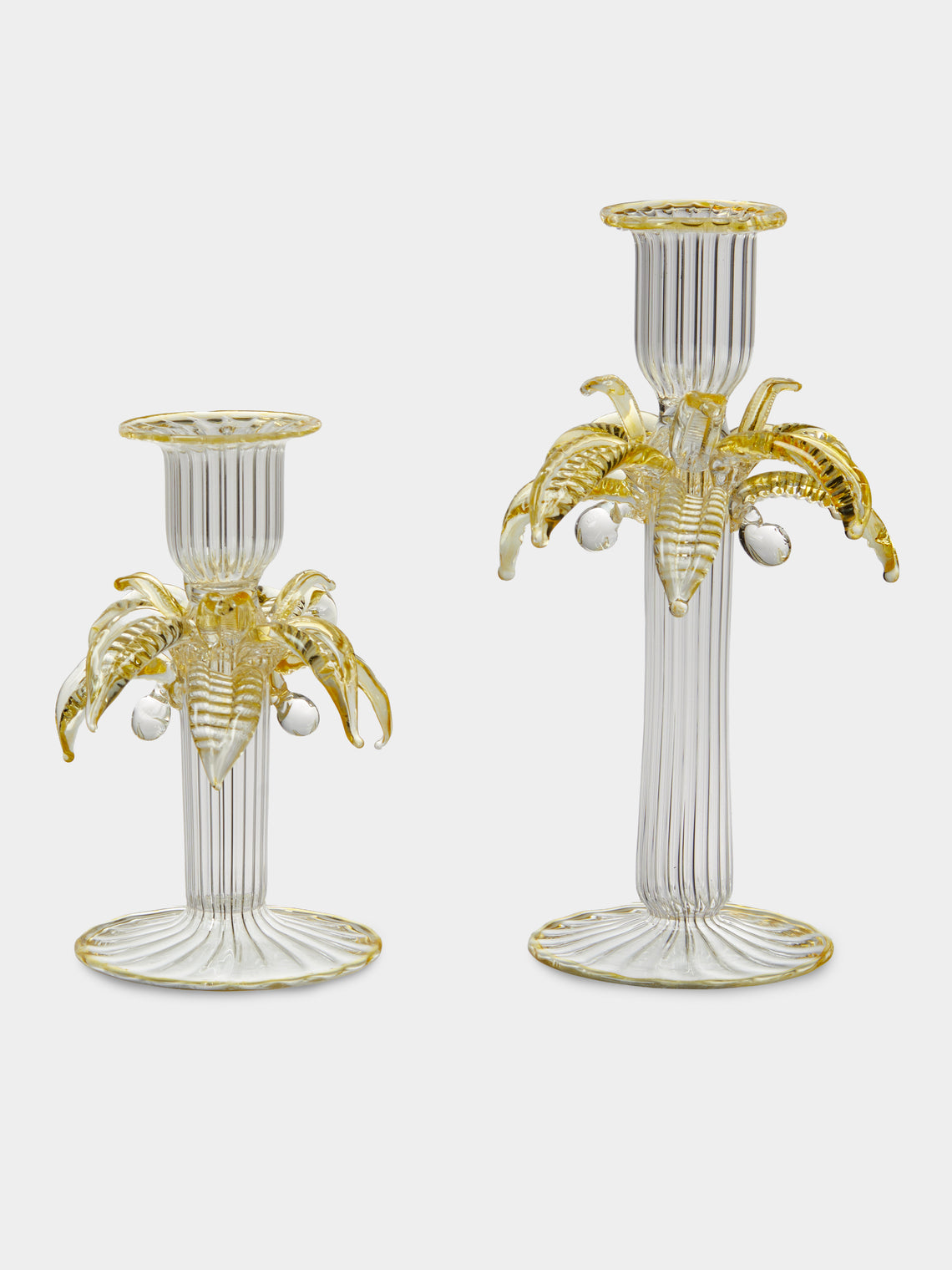 Alya Tannous - | Set of 2 | Palm Tree Hand-Blown Glass Candlesticks - Yellow - ABASK - 
