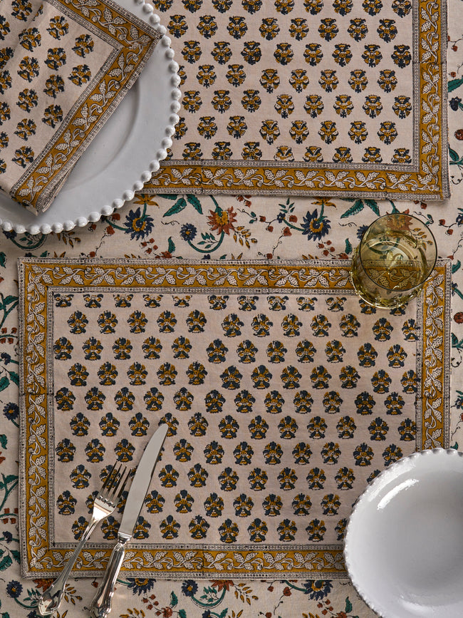 Chamois - Samode Block-Printed Cotton Placemats (Set of 8) - Yellow - ABASK