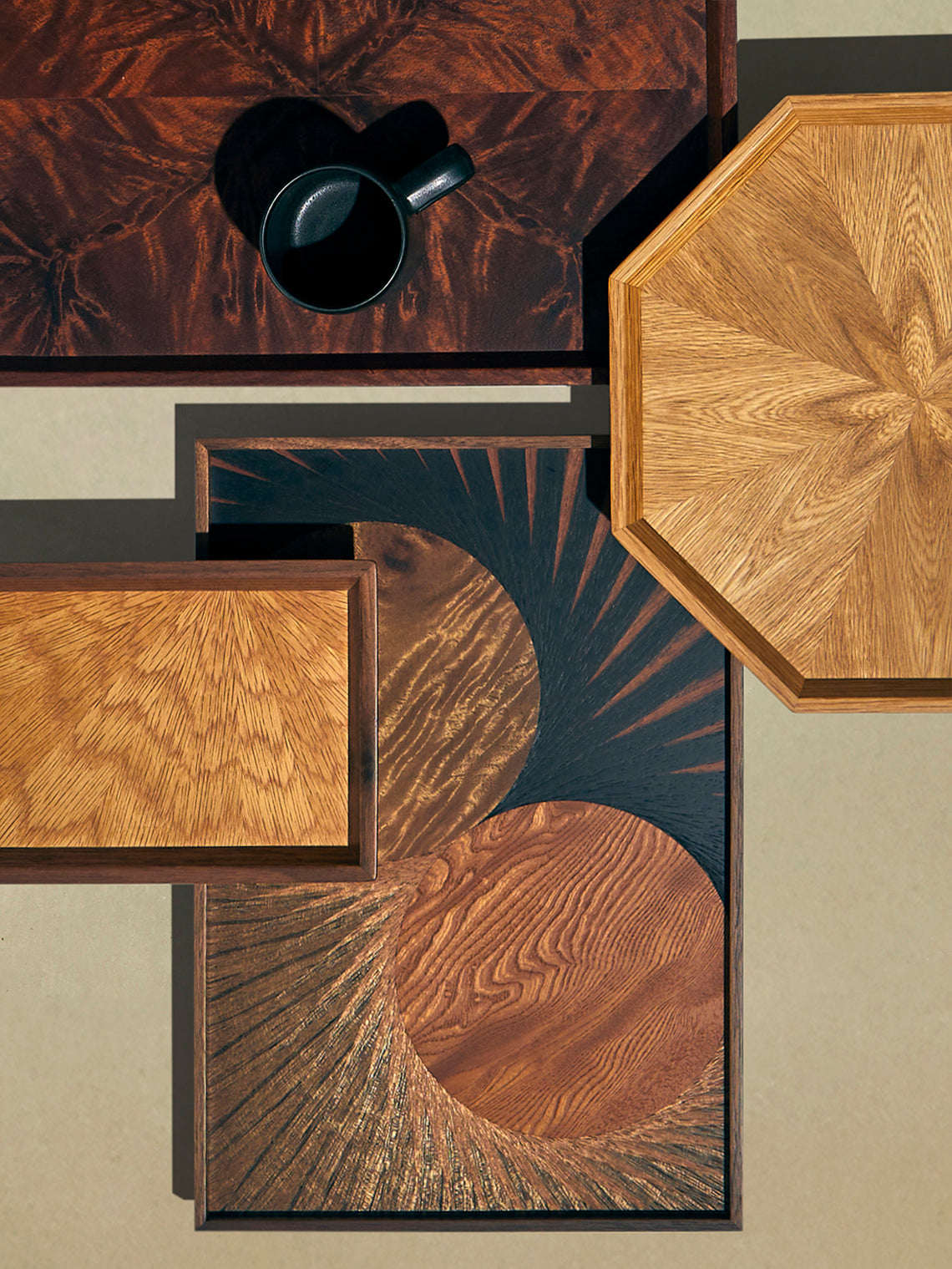 Mori Kougei - Flying Bird Poke Marquetry Wood Tray (14.5in/36.5cm) - Multiple - ABASK