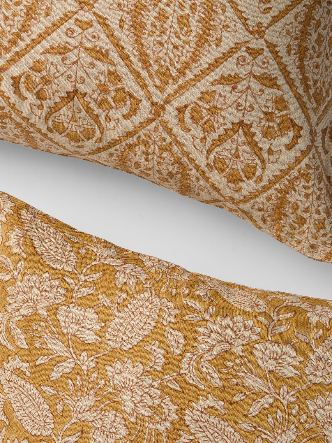Chamois - Block-Printed Linen Cushions – 19.5in/50cm (Set of 2) - Yellow - ABASK
