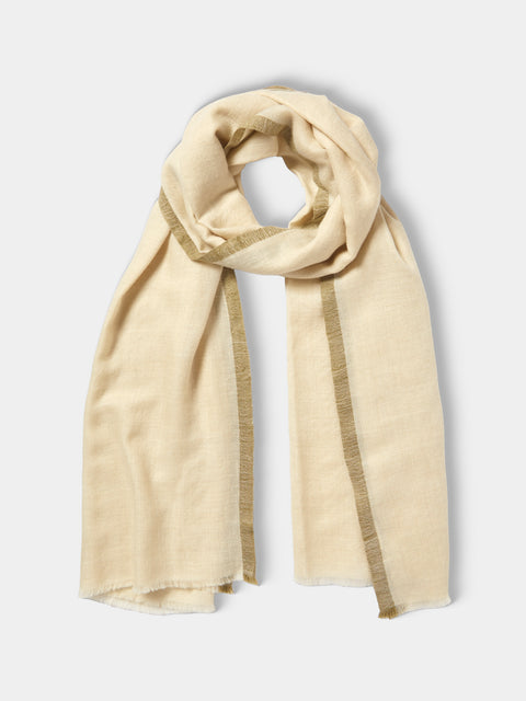 Me & K - Cashmere Border-Stripe Scarf - Ivory - ABASK - 