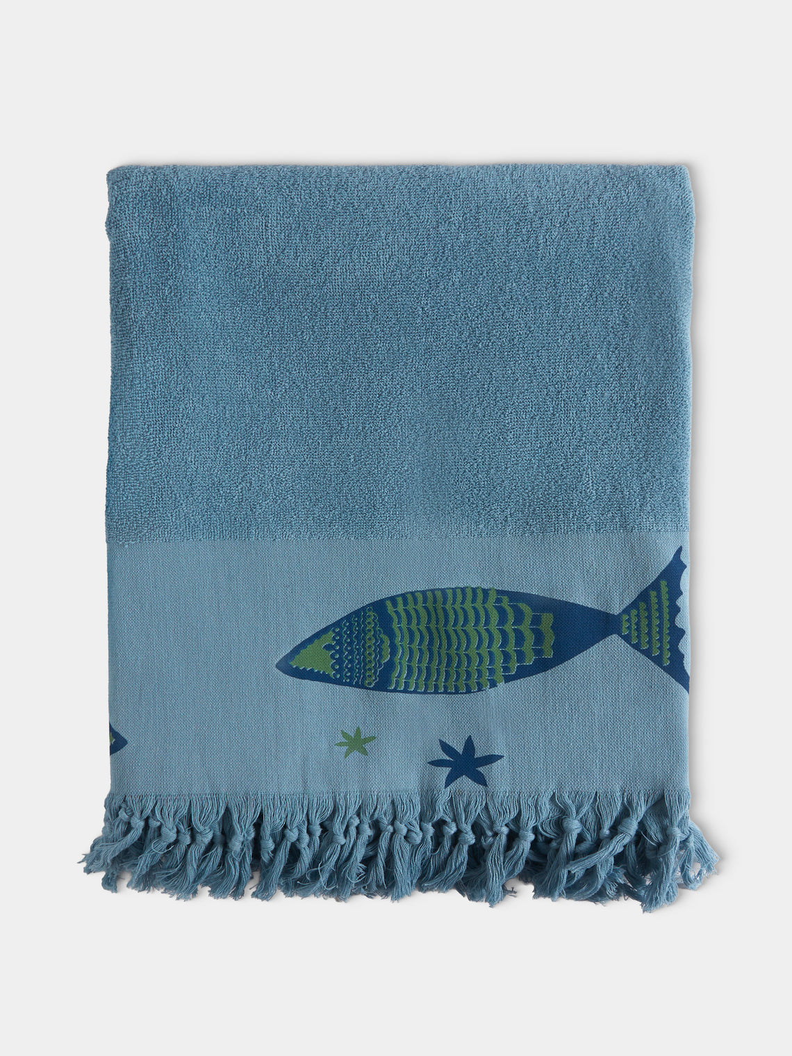 Anut Cairo - Big Fish Hand-Printed Cotton Beach Towels (Set of 2) - Blue - ABASK - 
