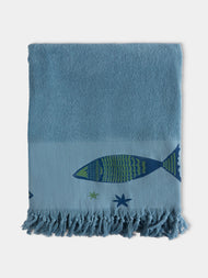 Anut Cairo - Big Fish Hand-Printed Cotton Beach Towels (Set of 2) - Blue - ABASK - 