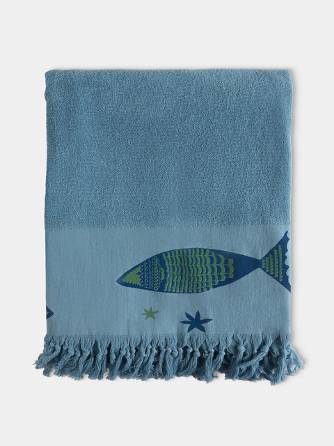 Anut Cairo - Big Fish Hand-Printed Cotton Beach Towels (Set of 2) - Blue - ABASK - 