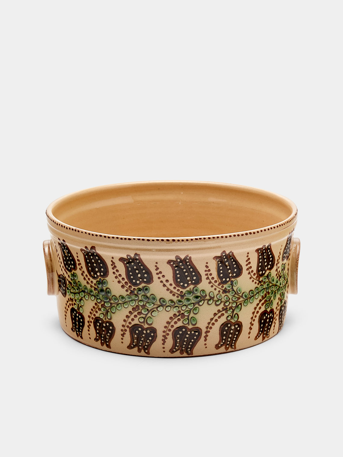 Poterie d’Évires - Flowers Hand-Painted Ceramic Round Pie Dish - Cream - ABASK - 