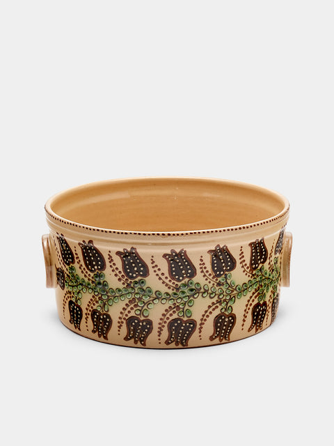 Poterie d’Évires - Flowers Hand-Painted Ceramic Round Pie Dish - Cream - ABASK - 