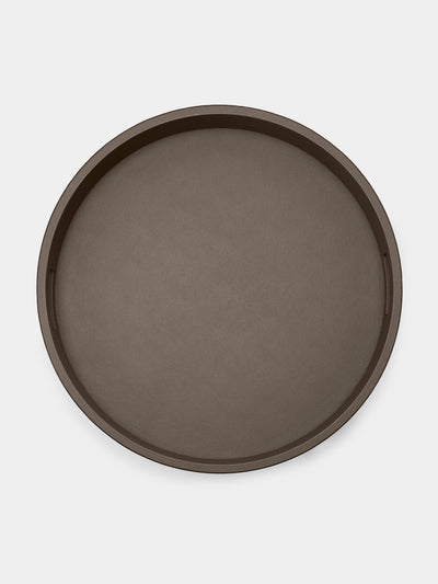 Giobagnara - Polo Leather Round Tray with Handles - Gray - ABASK - 