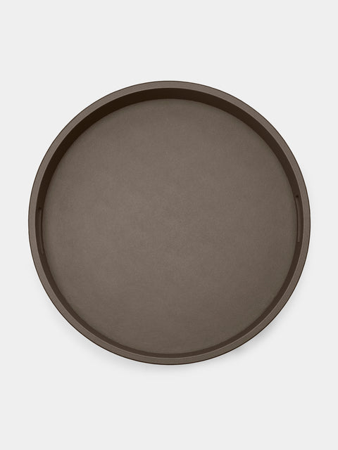 Giobagnara - Polo Leather Round Tray with Handles - Gray - ABASK - 