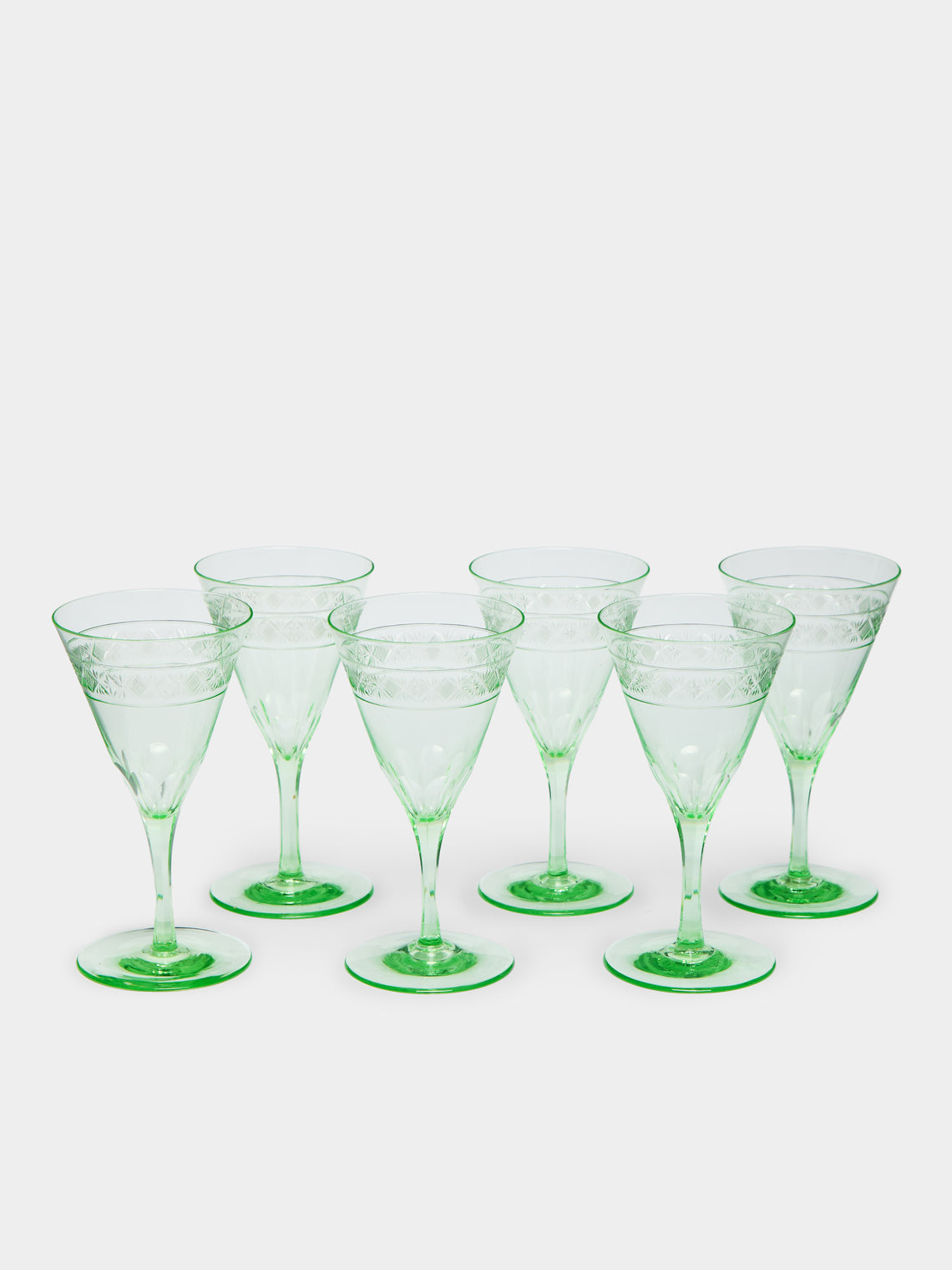 Antique and Vintage - 1900s Edwardian Cut Crystal White Wine Glasses (Set of 6) - Green - ABASK