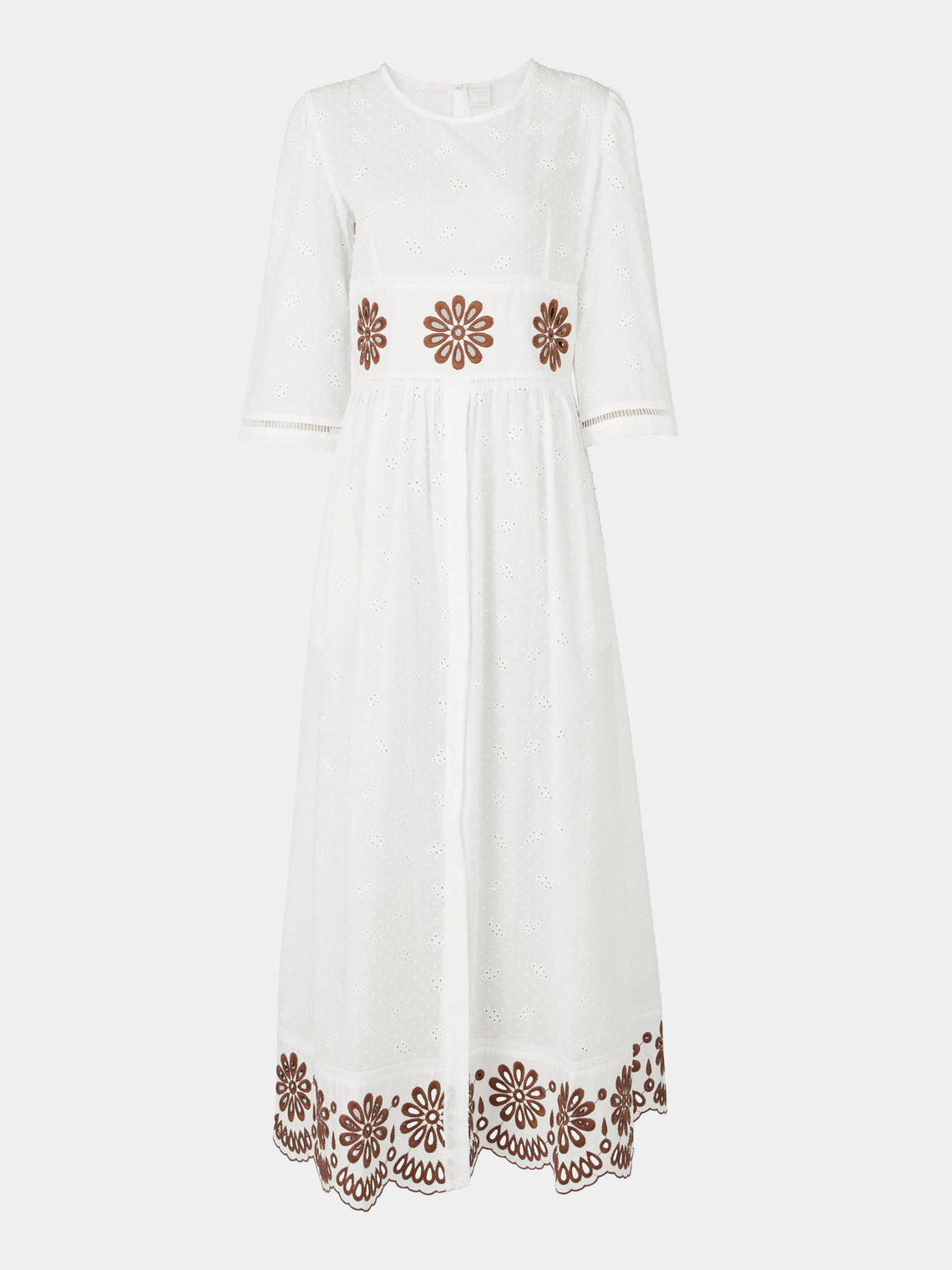Loretta Caponi - Uva Embroidered Cotton Long Dress - White - ABASK - 