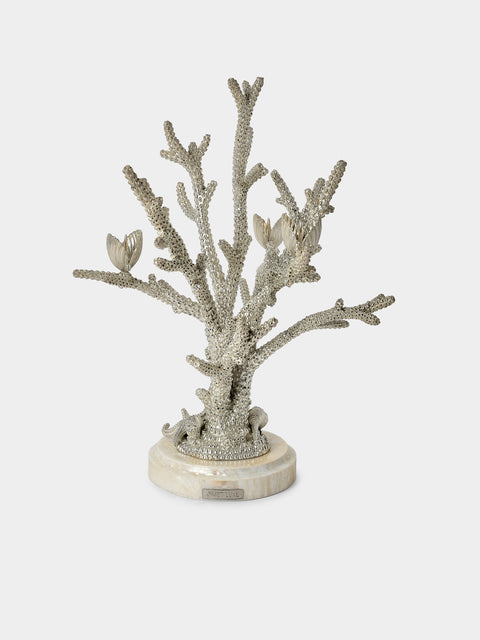 Objet Luxe - Coral and Clam Shells Mother-of-Pearl and Silver-Plated Candle Holder - Silver - ABASK - 