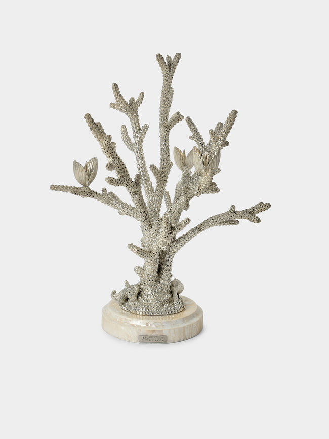 Objet Luxe - Coral and Clam Shells Mother-of-Pearl and Silver-Plated Candle Holder - Silver - ABASK - 