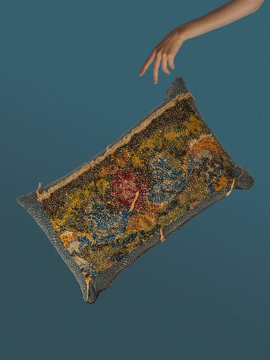 By Walid - 19th-Century Needlepoint Wool, Linen and Velvet Cushion (21.5in/55cm) - Multiple - ABASK