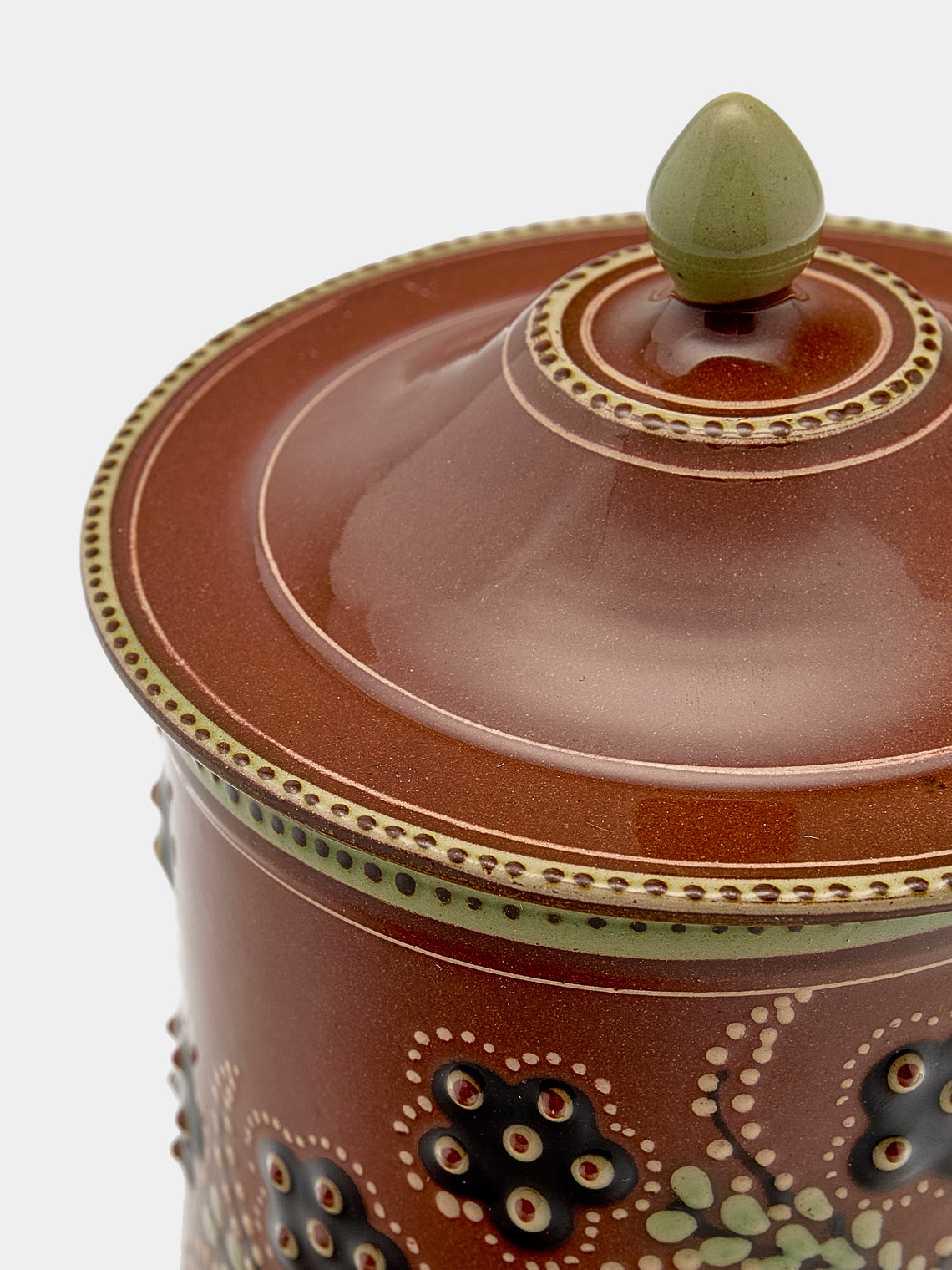Poterie d’Évires - Flowers Hand-Painted Ceramic Small Lidded Jar - Light brown - ABASK