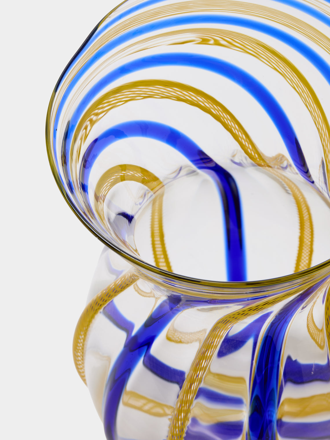 Antique and Vintage - 1980s Fratelli Toso Striped Murano Glass Vase (11in/28.5cm) - Clear - ABASK