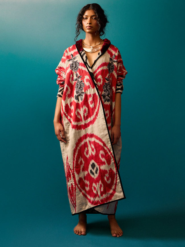 Nazzy Beglari - Women's Hand-Loomed Ikat Velvet and Silk Reversible Robe | One Size - Multiple - ABASK