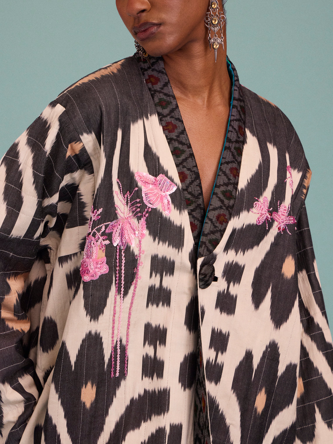 Nazzy Beglari - Hand-Loomed Ikat Cotton Reversible Chapan-Style Robe | One Size - Multiple - ABASK