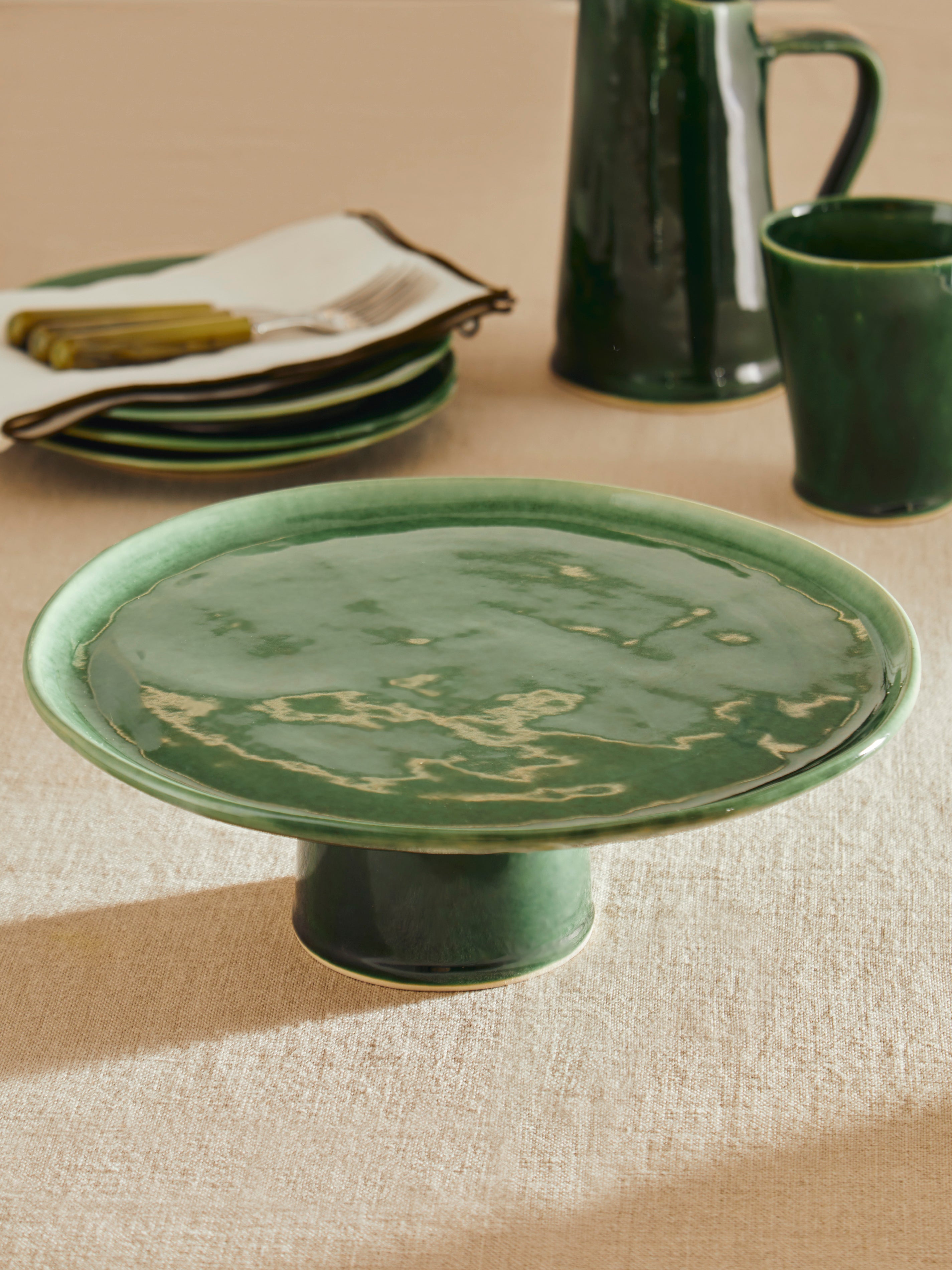 Hand-Glazed Ceramic Short Cake Stand