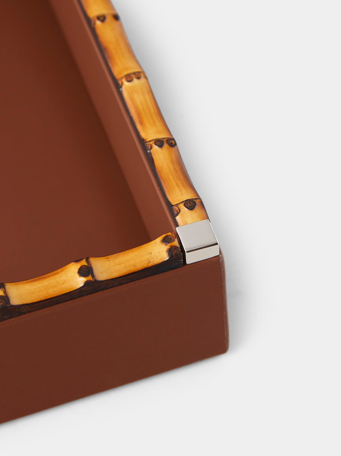 Riviere - Bice Nabuk Leather and Bamboo Valet Tray (9.5in/24cm) - Brown - ABASK