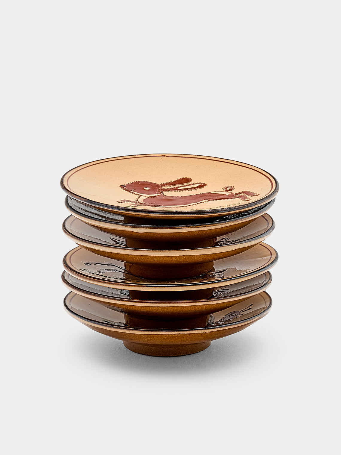 Poterie d’Évires - Animals Hand-Painted Ceramic Small Raised Plates (Set of 6) - Cream - ABASK - 
