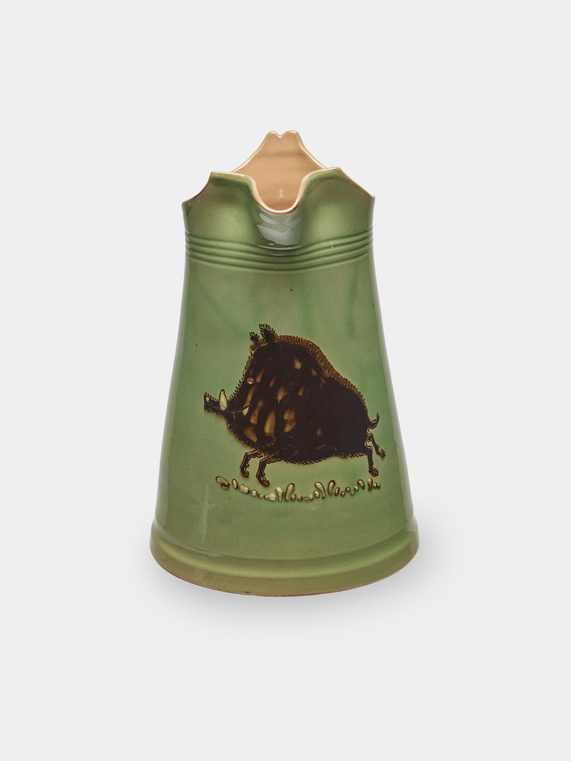 Poterie d’Évires - Boars Hand-Painted Ceramic Large Milk Jug - Green - ABASK