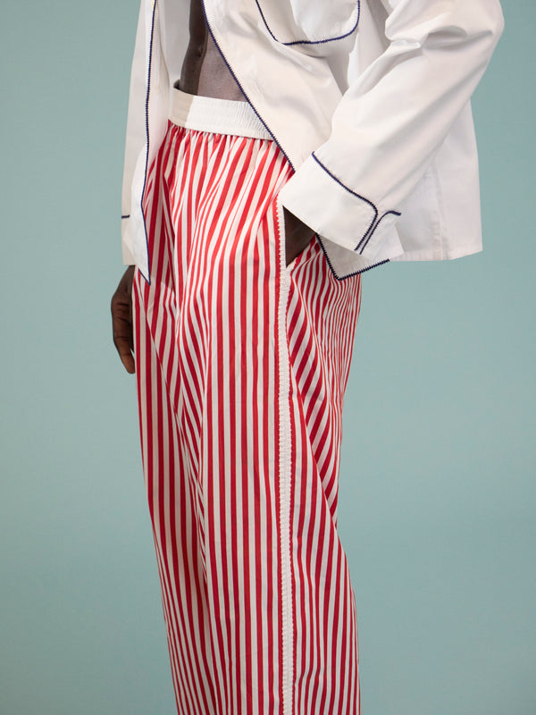 Sebline - Marocaine Hand-Embroidered Cotton Pajama Trousers - Red - ABASK