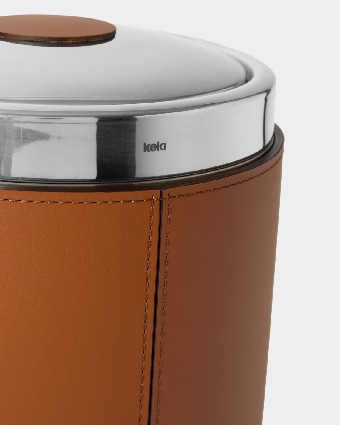 RUDI - Perry Leather Lidded Wastepaper Bin - Brown - ABASK