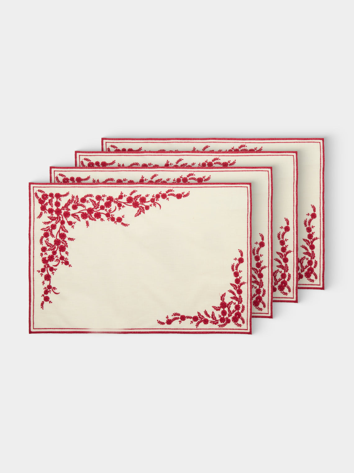 Borgo delle Tovaglie - Venaria Embroidered Linen Placemats (Set of 4) - Red - ABASK