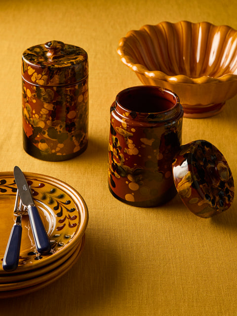 Poterie de Cliousclat - Hand-Speckled Slipware Lidded Pots (Set of 2) - Brown - ABASK