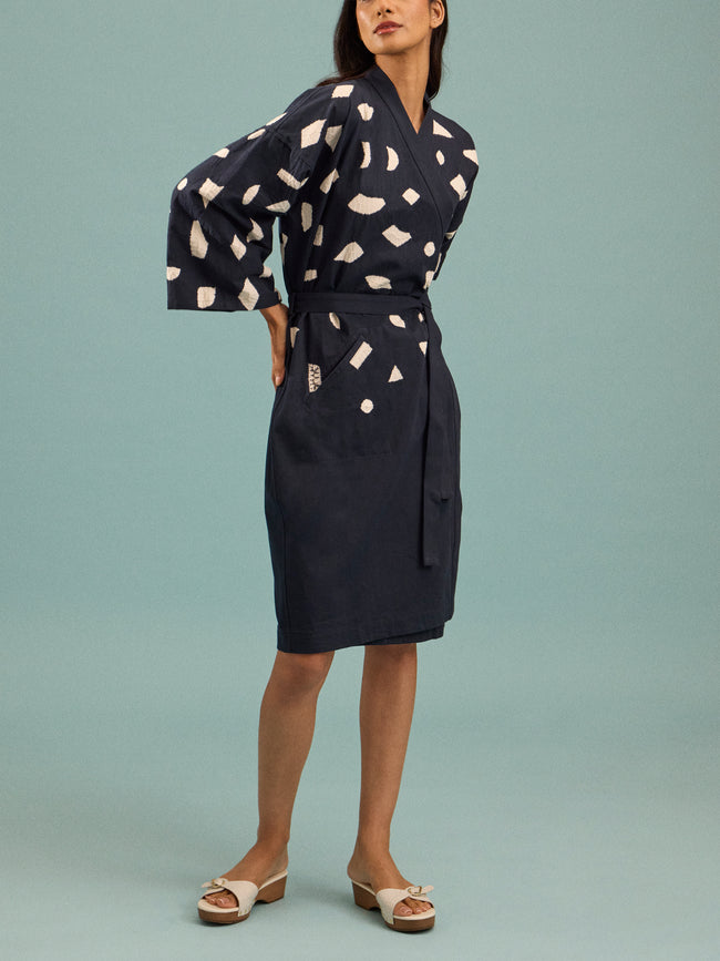 Takeda Kahei Shoten - La Lune Shibori Cotton Kimono | One Size - Navy - ABASK