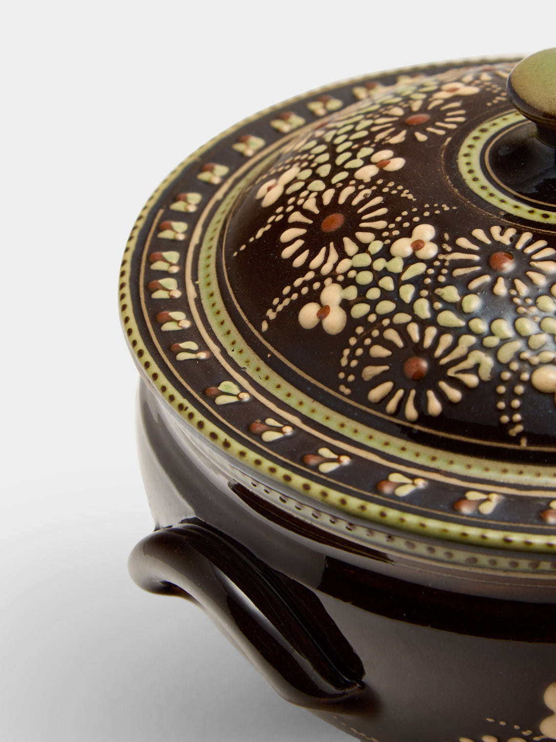 Poterie d’Évires - Flowers Hand-Painted Ceramic Lidded Vegetable Dish - Dark brown - ABASK