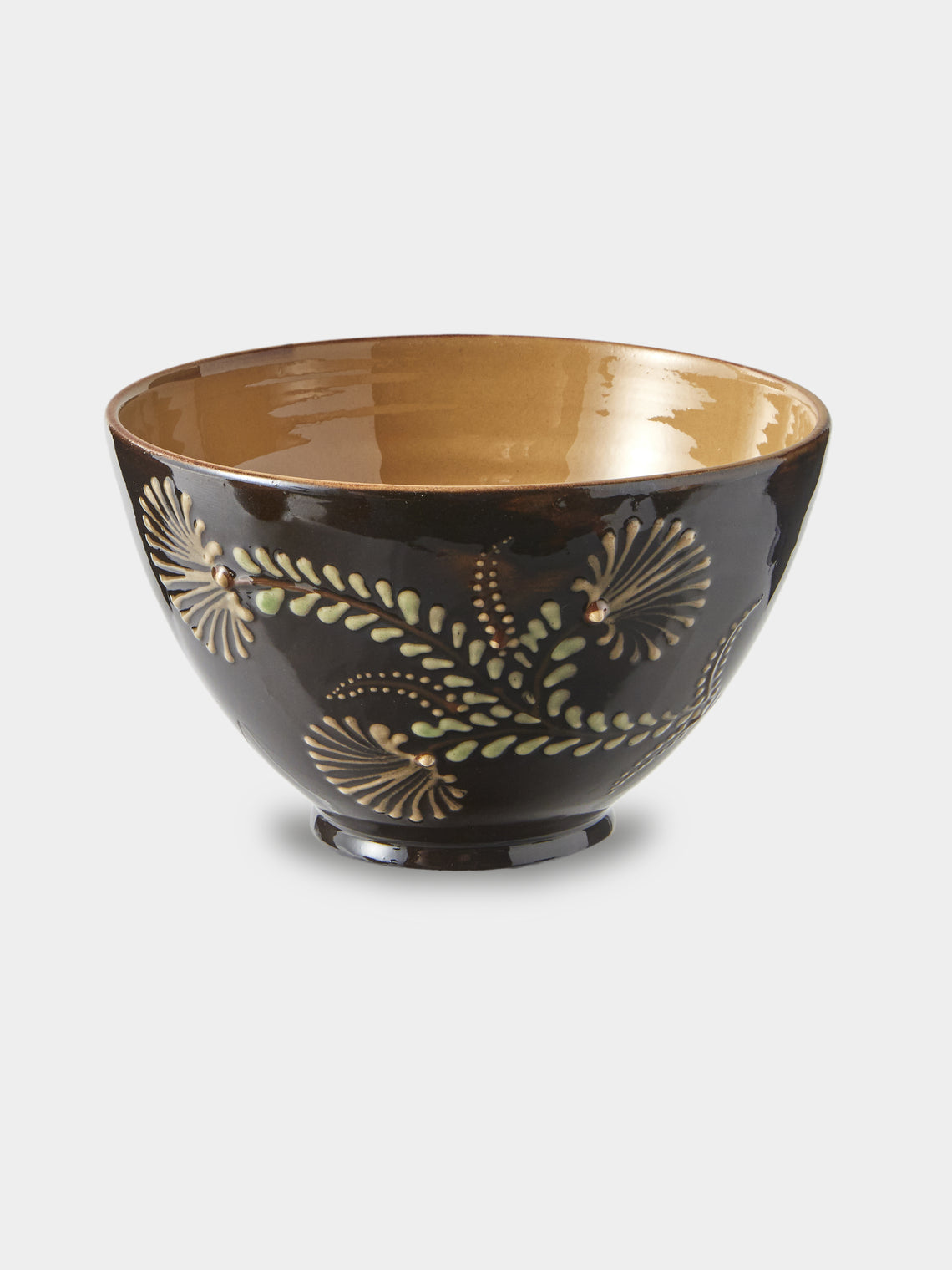Poterie d’Évires - Flowers Hand-Painted Ceramic Grand Bowls (Set of 4) - Dark Brown - ABASK