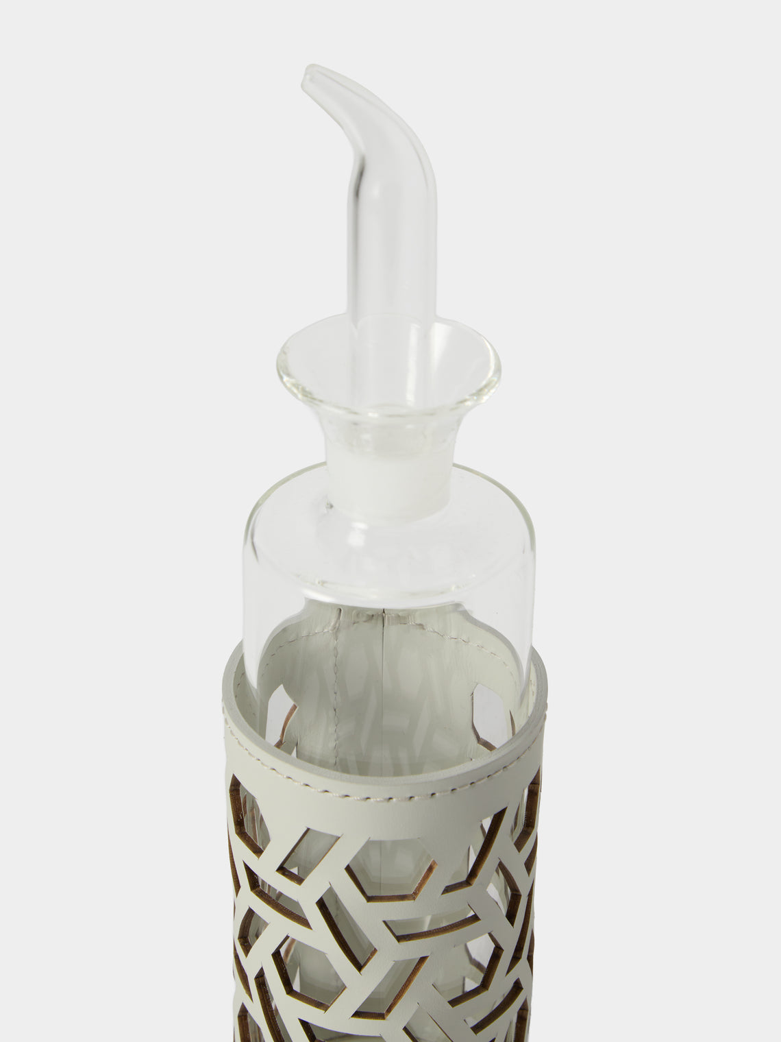 RUDI - Imperia Glass and Leather High Cruet - White - ABASK