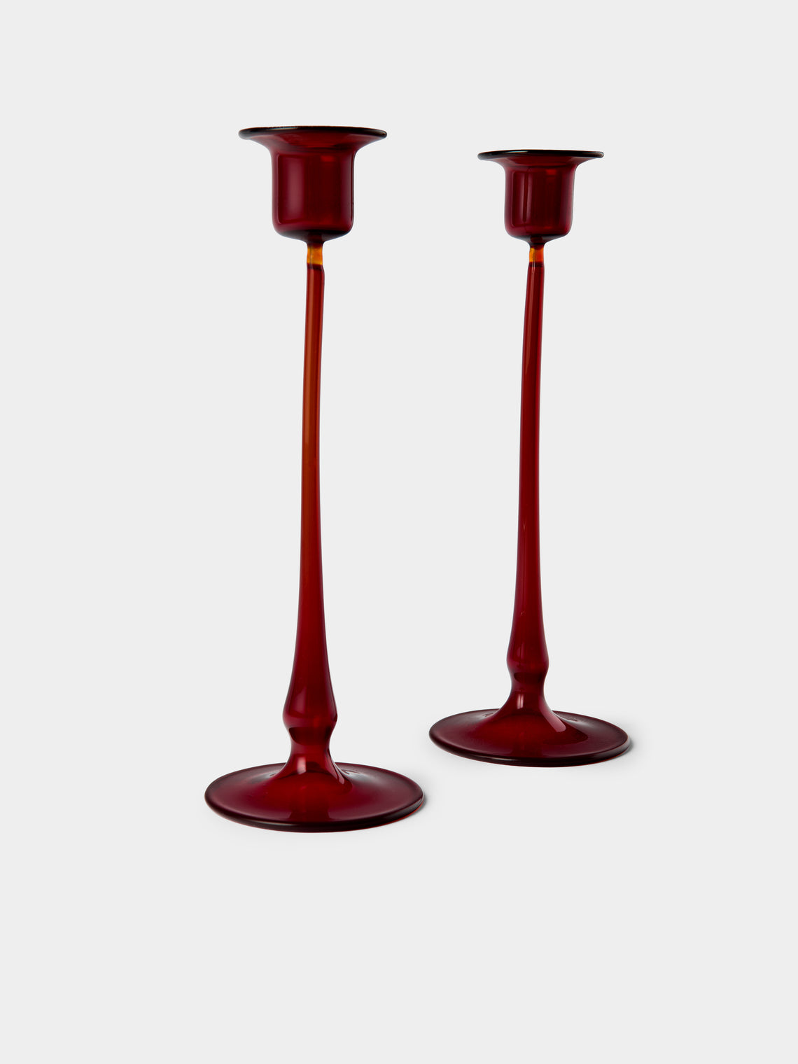 Antique and Vintage - Mid-Century Glass Candle Holders (Set of 2) - Red - ABASK