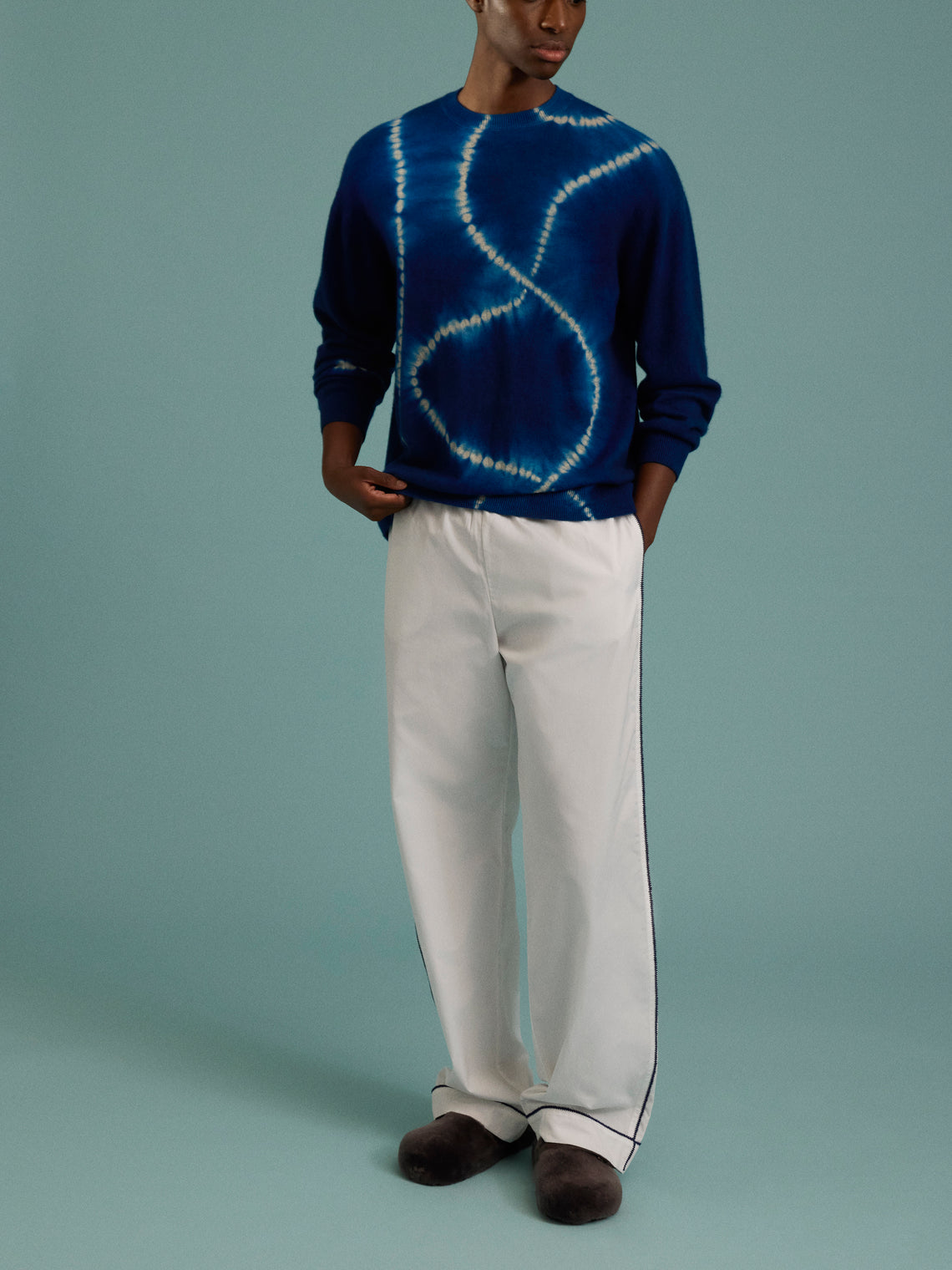 Sebline - Stitch Hand-Embroidered Cotton Pajama Trousers - White - ABASK