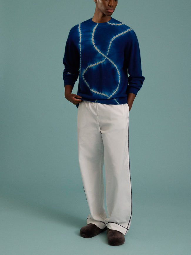 Sebline - Stitch Hand-Embroidered Cotton Pajama Trousers - White - ABASK