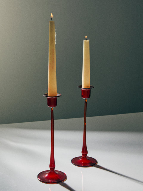 Antique and Vintage - Mid-Century Glass Candle Holders (Set of 2) - Red - ABASK