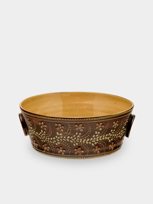 Poterie d’Évires - Flowers Hand-Painted Ceramic Small Handled Serving Bowl - Dark brown - ABASK - 