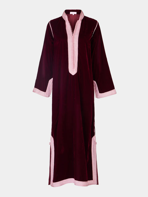 Muzungu Sisters - Alia Hand-Embroidered Velvet Dress - Burgundy - ABASK - 
