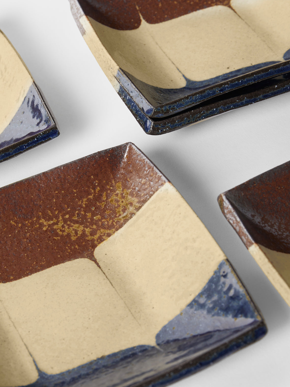 Makidani-gama - No. 1 Nerikomi Ceramic Square Plates – 5in/12.5cm (Set of 5) - Multiple - ABASK