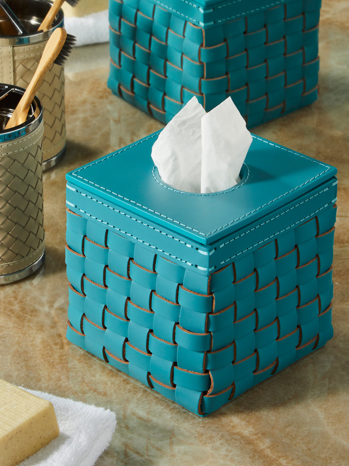 Riviere - Woven Leather Tissue Box -  - ABASK