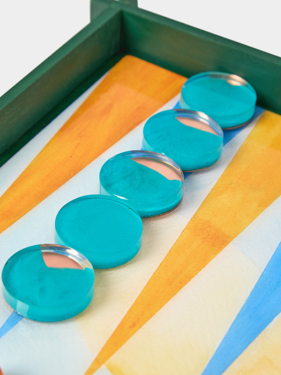 Valeria Molinari - Air Hand-Painted Watercolor Wood Backgammon Set - Blue - ABASK