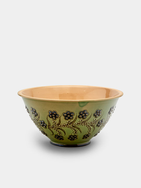 Poterie d’Évires - Flowers Hand-Painted Ceramic Large Serving Bowl - Green - ABASK - 