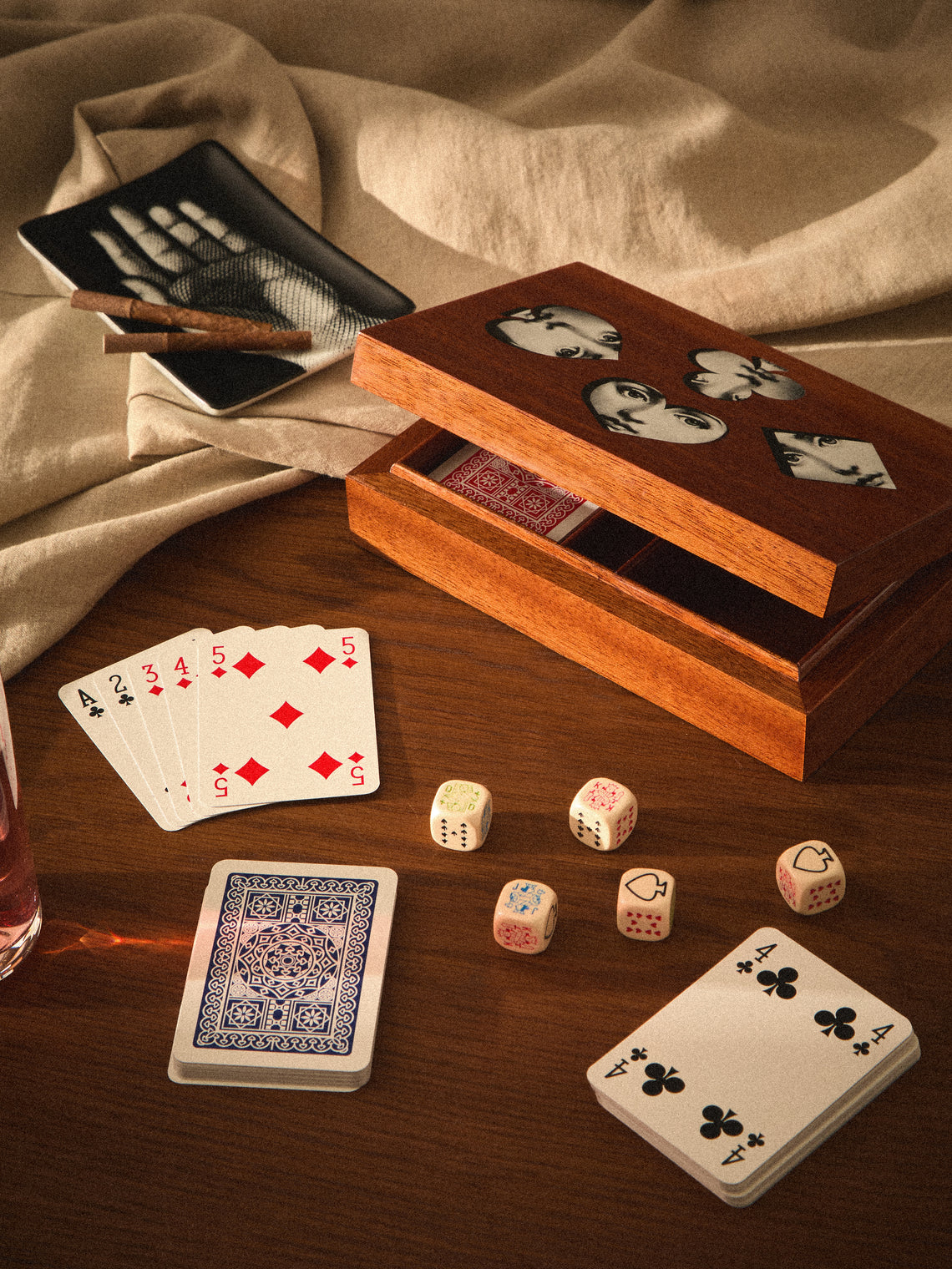 Fornasetti - Visi Wood and Iron Playing Cards Box - Brown - ABASK