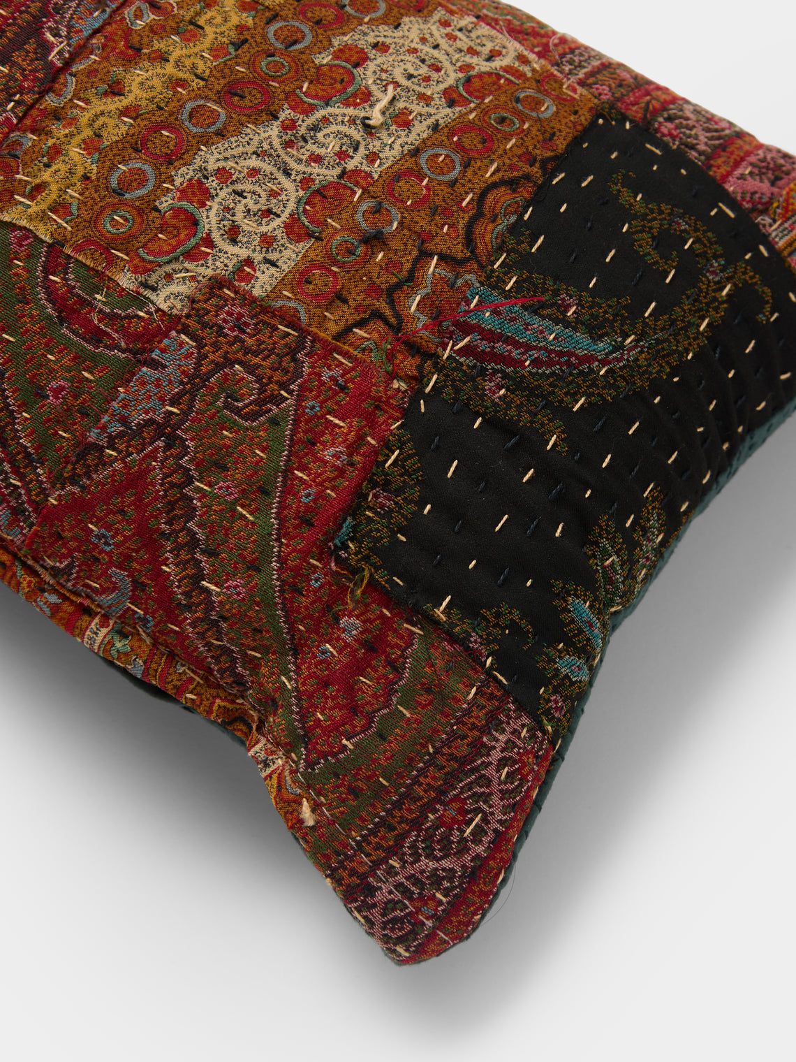 By Walid - 19th-Century Paisley Patchwork Wool and Linen Cushion (20.5in/52cm) - Multiple - ABASK