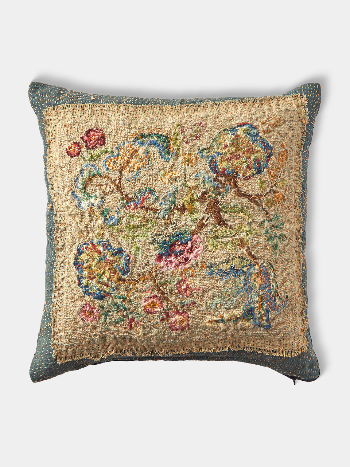 By Walid - 19th-Century Victorian Needlepoint Wool and Linen Cushion (17.5in/45cm) - Multiple - ABASK - 