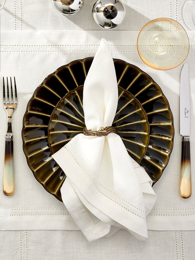 Volga Linen - Double Hem-Stitch Linen Napkins (Set of 6) - Ivory - ABASK