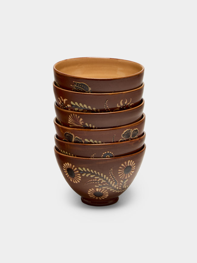 Poterie d’Évires - Flowers Hand-Painted Ceramic Bowls (Set of 6) - Light brown - ABASK - 
