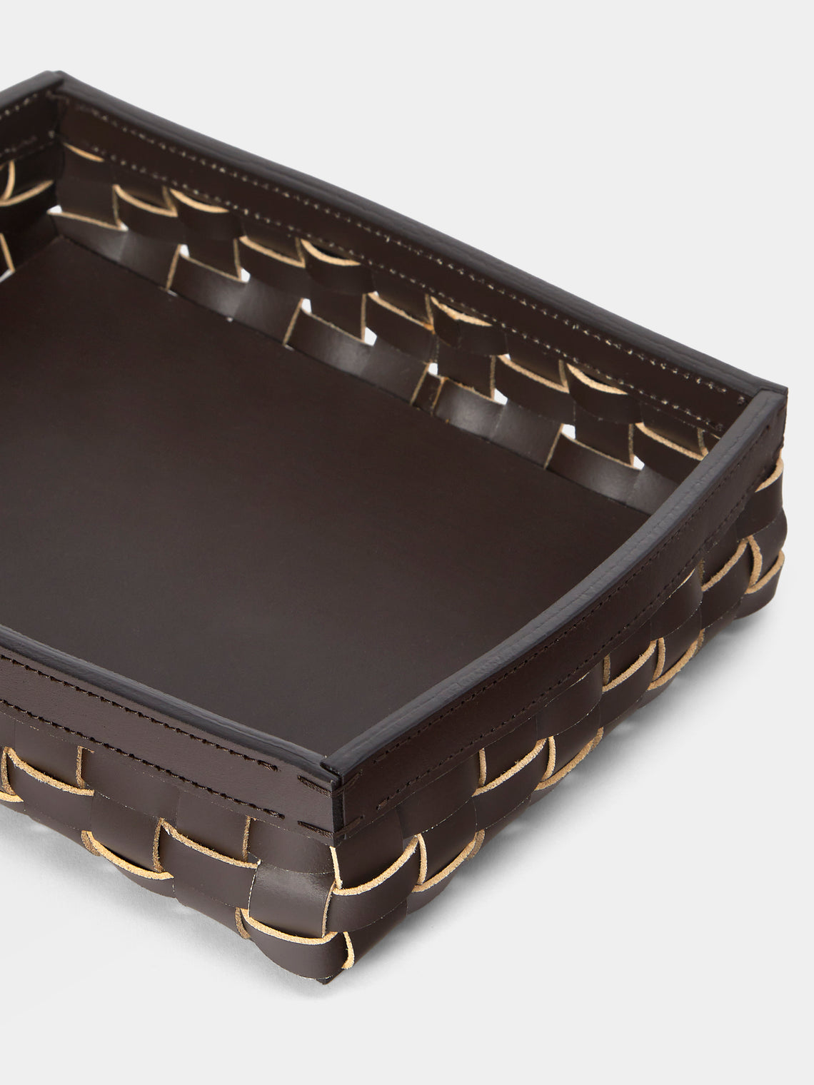 Riviere - Woven Leather Tray (10in/25cm) - Dark brown - ABASK